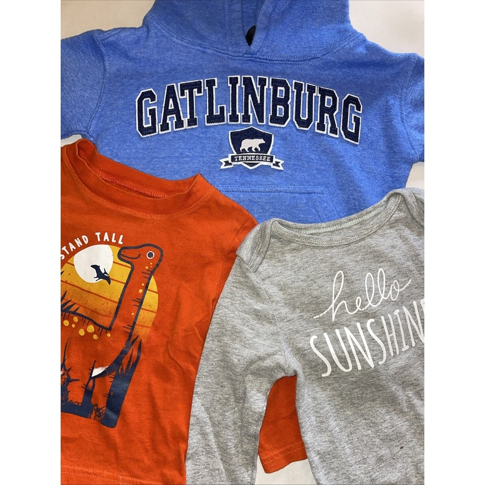 12M Clothing Infant Boy | Dino Long Sleeve, Blue,Hoodie, Grey Long Sleeve Ones!e